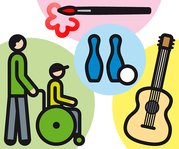 Hier sind musikalische und künstlerische Aktivitäten symbolisch dargestellt.